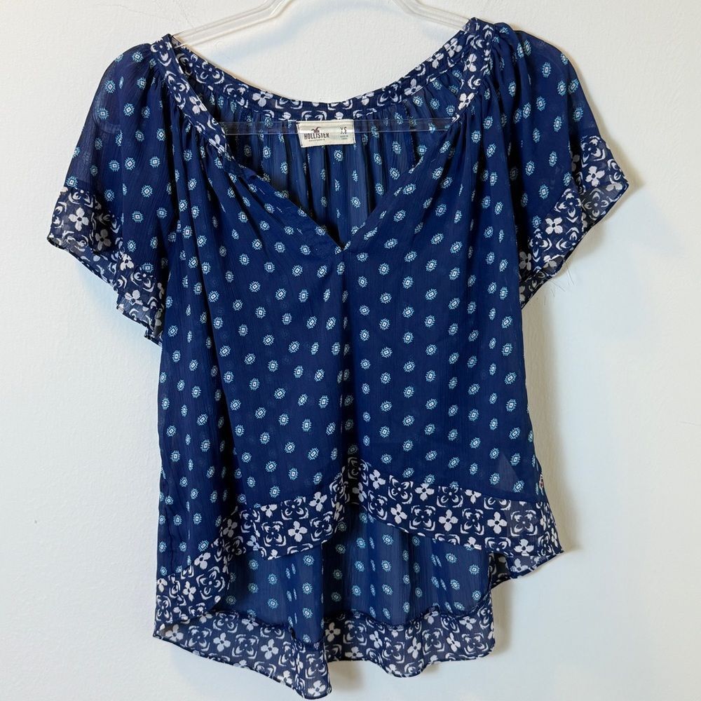 Hollister Blue Floral Boho Blouse Women’s XS